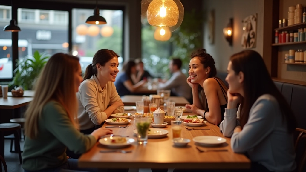 Friends gathered around a communal table at an Istanbul café